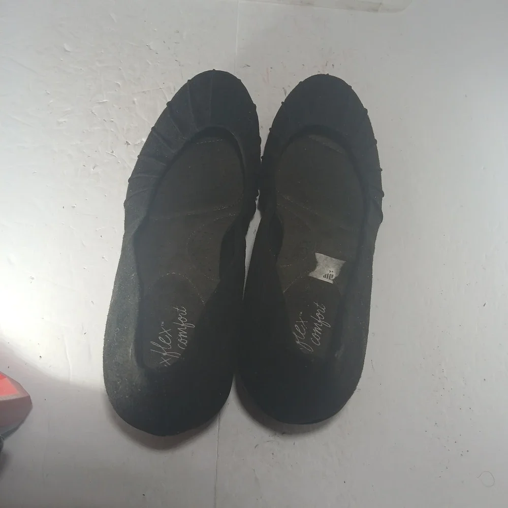 Dexflex Comfort Wedge Pumps 10 Black Pleated Round Toe Professional Casual